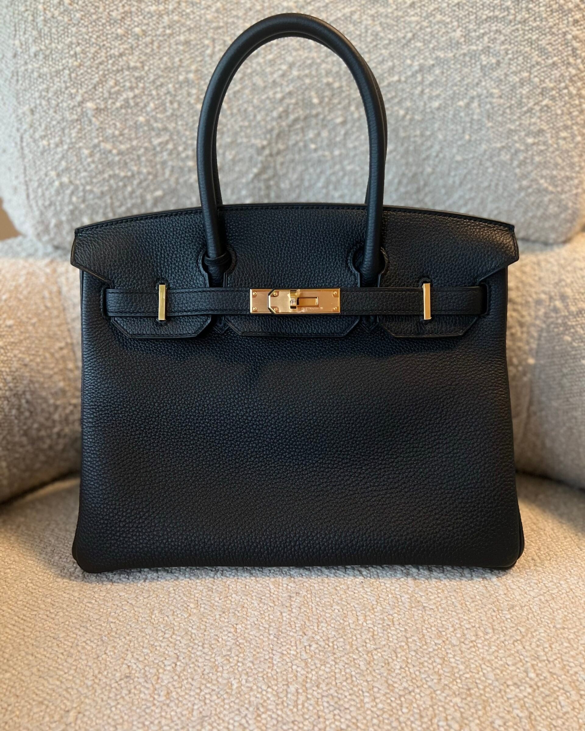 Hermes Handbag Hermes Birkin 30 Veau Togo Leather Black Gold Plated 2022 U -Knockoff
