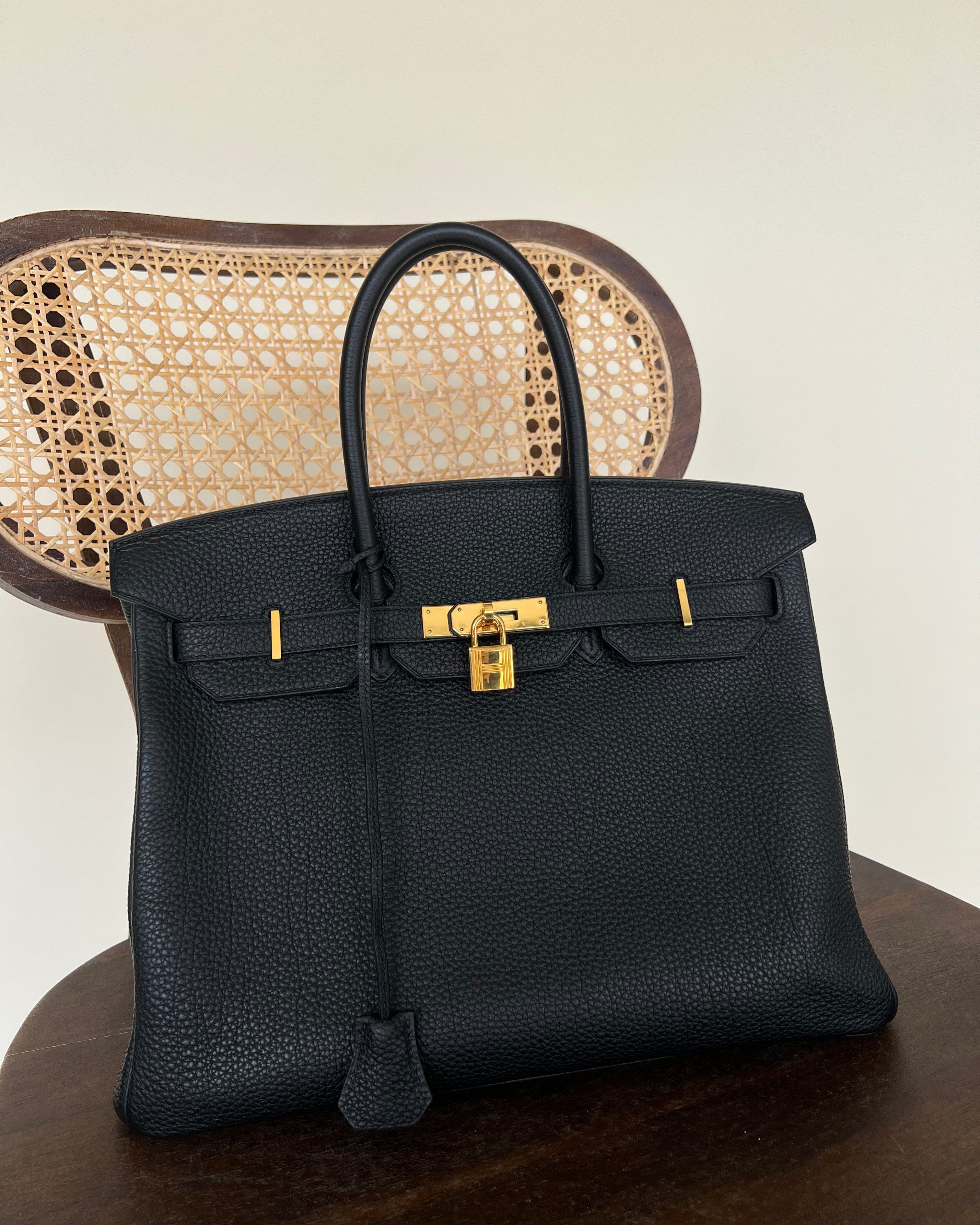 Hermes Handbag Hermes Birkin 35 Black Veau Togo Leather Gold Plated 2021 Z -Knockoff
