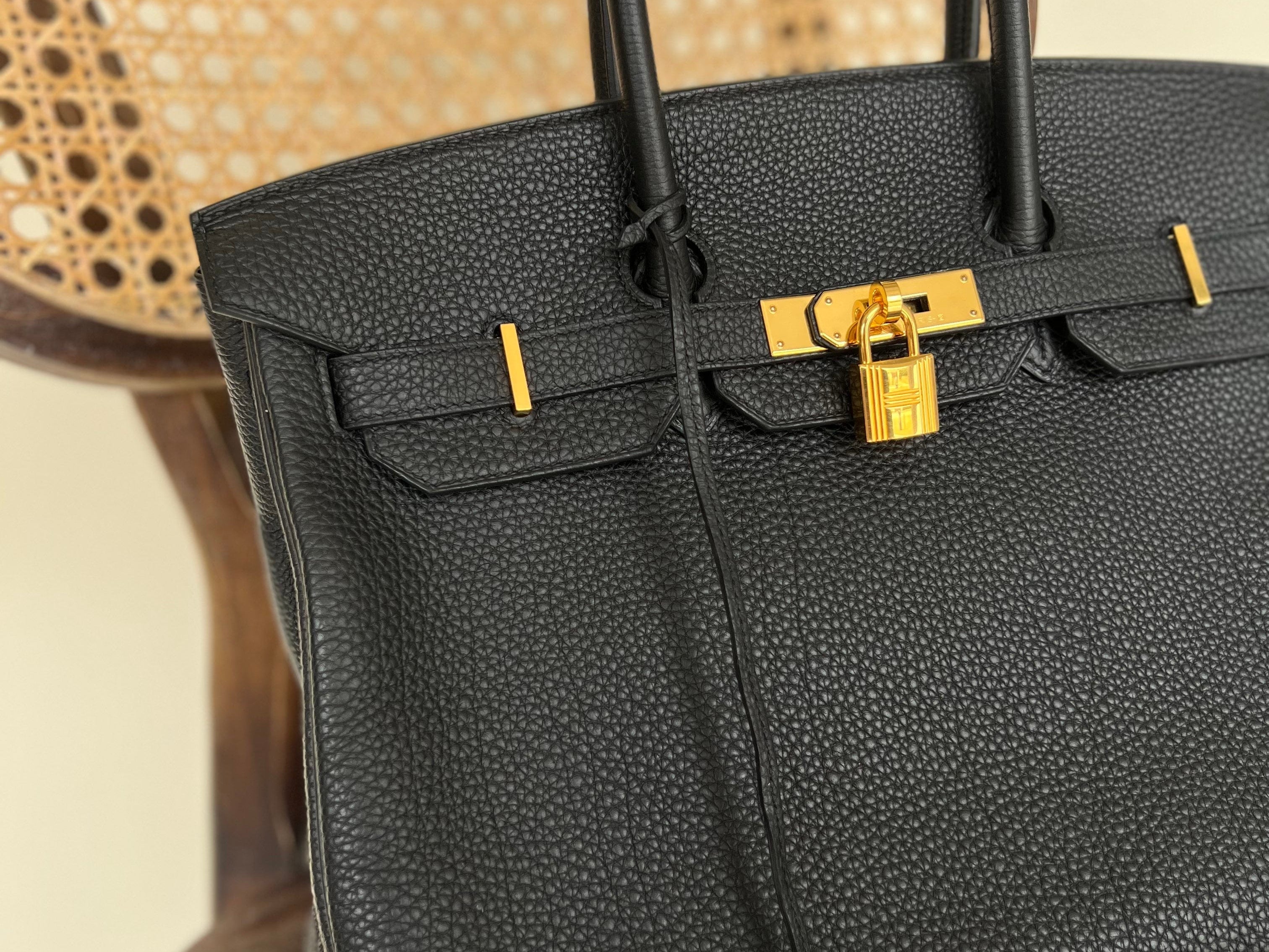 Hermes Handbag Hermes Birkin 35 Black Veau Togo Leather Gold Plated 2021 Z -Knockoff
