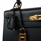 Hermes Handbag Hermes Kelly 25 Black Veau Epsom Leather Gold Plated -Knockoff
