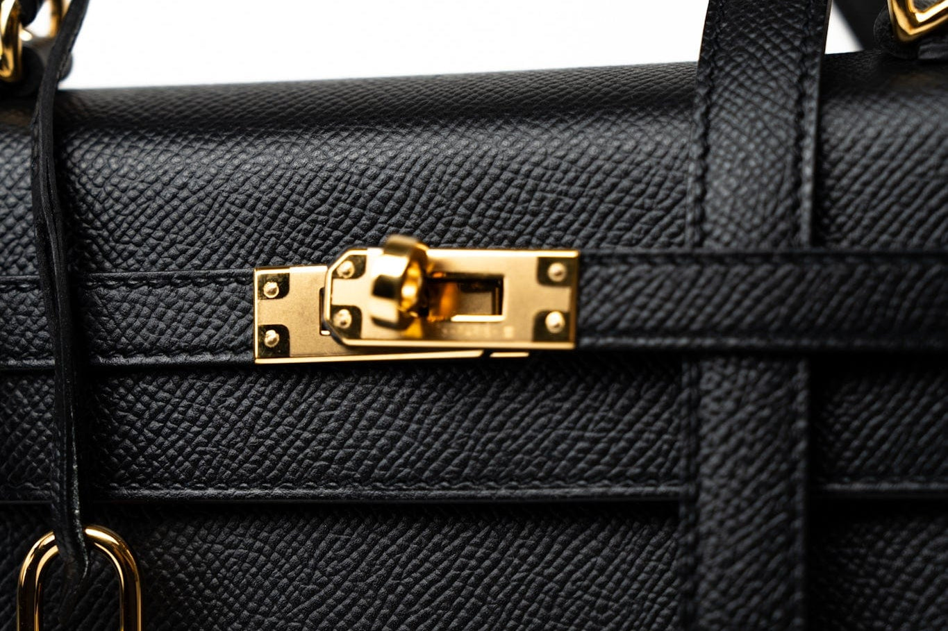 Hermes Handbag Hermes Kelly 25 Black Veau Epsom Leather Gold Plated -Knockoff
