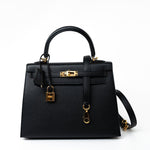 Hermes Handbag Hermes Kelly 25 Black Veau Epsom Leather Gold Plated -Knockoff
