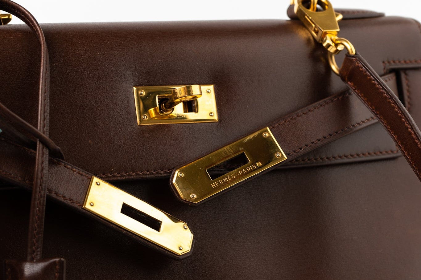 Hermes Handbag Hermès Kelly 28 Courchevel Chocolat Gold Metal Fittings X Stamp (1994) -Knockoff
