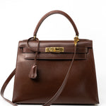 Hermes Handbag Hermès Kelly 28 Courchevel Chocolat Gold Metal Fittings X Stamp (1994) -Knockoff
