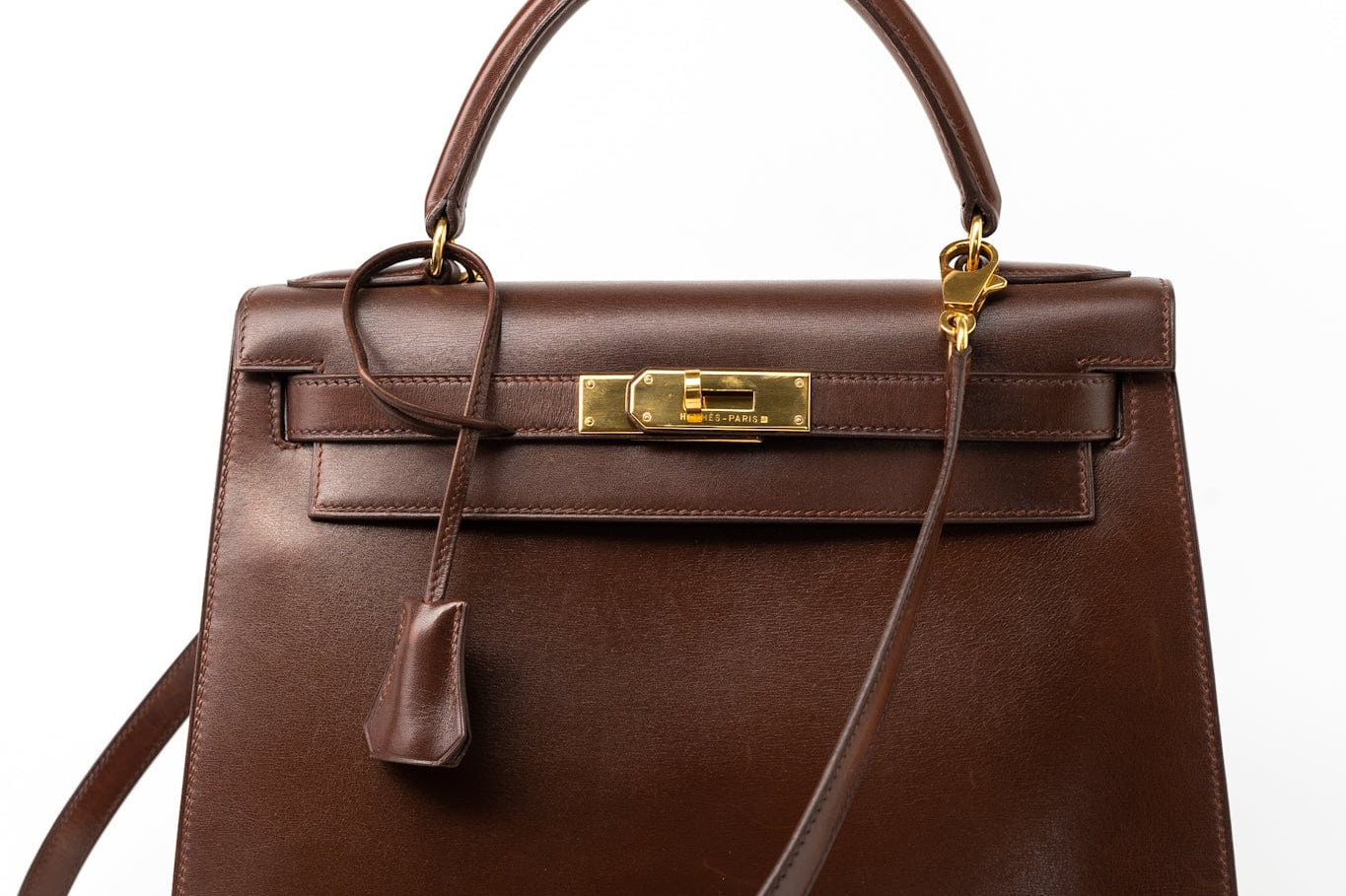 Hermes Handbag Hermès Kelly 28 Courchevel Chocolat Gold Metal Fittings X Stamp (1994) -Knockoff
