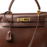 Hermes Handbag Hermès Kelly 28 Courchevel Chocolat Gold Metal Fittings X Stamp (1994) -Knockoff
