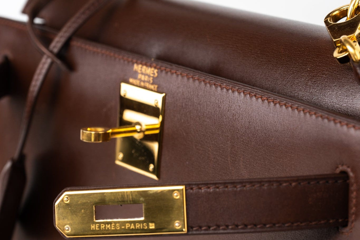 Hermes Handbag Hermès Kelly 28 Courchevel Chocolat Gold Metal Fittings X Stamp (1994) -Knockoff
