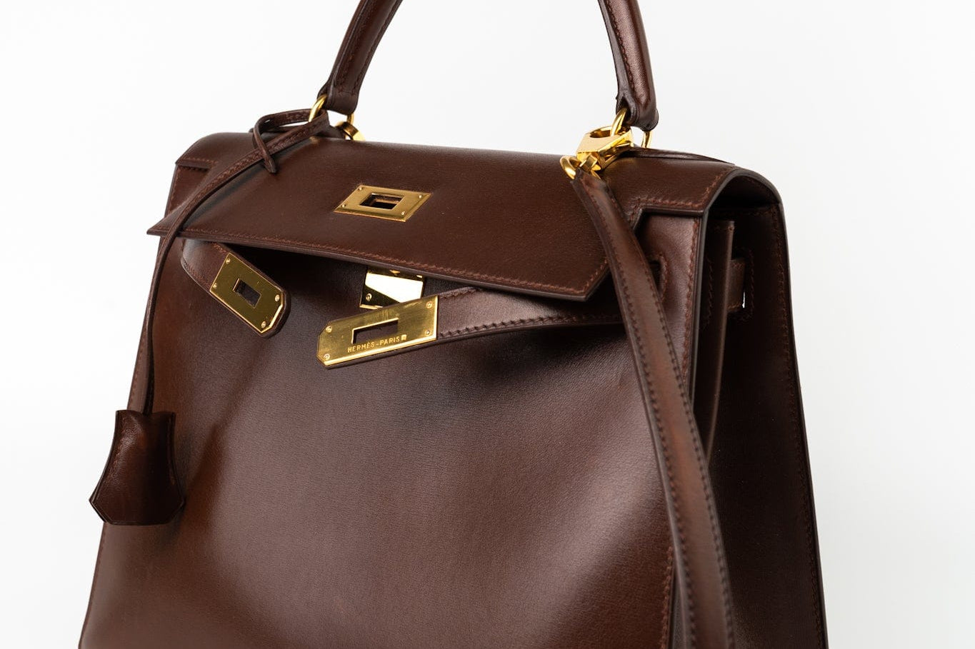 Hermes Handbag Hermès Kelly 28 Courchevel Chocolat Gold Metal Fittings X Stamp (1994) -Knockoff
