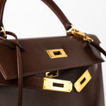 Hermes Handbag Hermès Kelly 28 Courchevel Chocolat Gold Metal Fittings X Stamp (1994) -Knockoff
