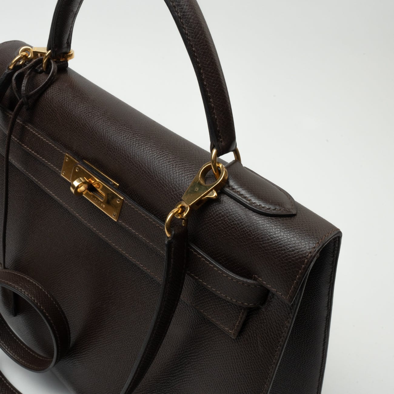 Hermes Handbag Hermes Kelly 32 Courchevel Chocolat Gold -Knockoff
