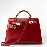 Hermes Handbag Hermes Kelly 32 Rouge Vif Veau Box Calfskin Leather Gold Plated Hardware 1998 B Stamp -Knockoff
