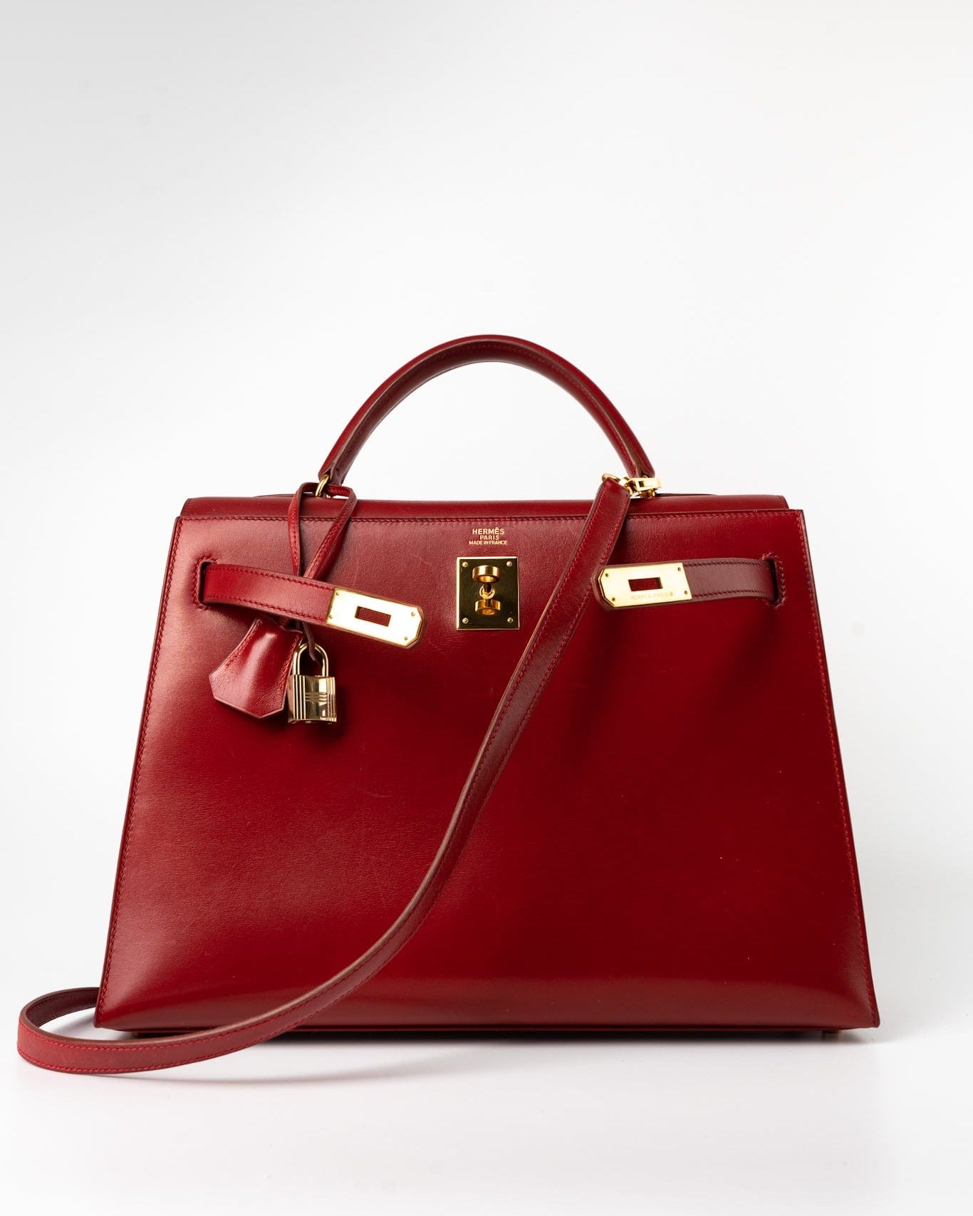 Hermes Handbag Hermes Kelly 32 Rouge Vif Veau Box Calfskin Leather Gold Plated Hardware 1998 B Stamp -Knockoff
