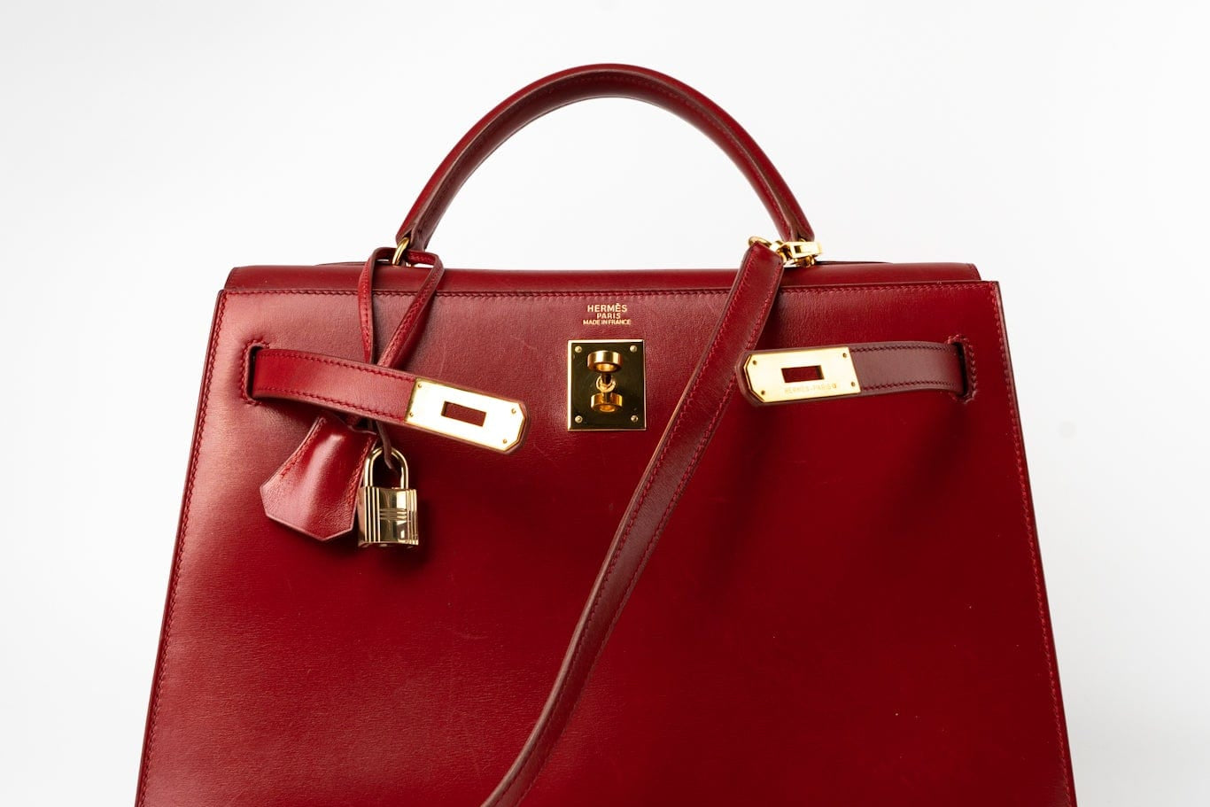 Hermes Handbag Hermes Kelly 32 Rouge Vif Veau Box Calfskin Leather Gold Plated Hardware 1998 B Stamp -Knockoff
