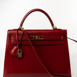 Hermes Handbag Hermes Kelly 32 Rouge Vif Veau Box Calfskin Leather Gold Plated Hardware 1998 B Stamp -Knockoff
