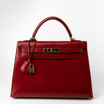 Hermes Handbag Hermes Kelly 32 Rouge Vif Veau Box Calfskin Leather Gold Plated Hardware 1998 B Stamp -Knockoff
