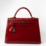 Hermes Handbag Hermes Kelly 32 Rouge Vif Veau Box Calfskin Leather Gold Plated Hardware 1998 B Stamp -Knockoff
