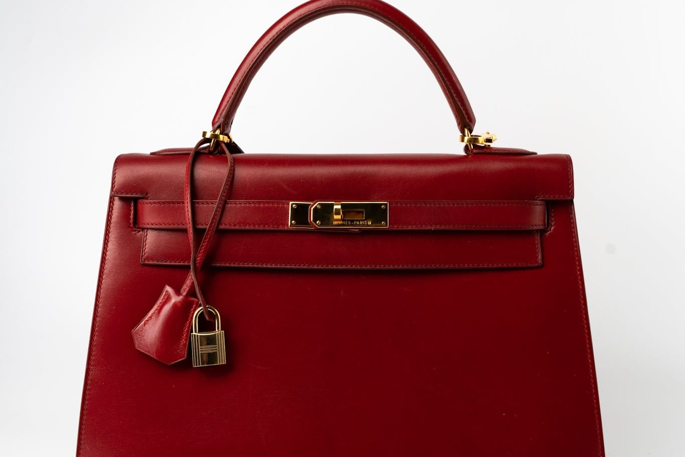 Hermes Handbag Hermes Kelly 32 Rouge Vif Veau Box Calfskin Leather Gold Plated Hardware 1998 B Stamp -Knockoff
