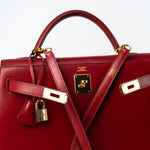 Hermes Handbag Hermes Kelly 32 Rouge Vif Veau Box Calfskin Leather Gold Plated Hardware 1998 B Stamp -Knockoff
