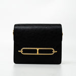 Hermes Handbag Hermès  Mini Roulis Black Ostrich Leather Gold Hardware -Knockoff
