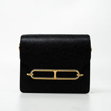 Hermes Handbag Hermès  Mini Roulis Black Ostrich Leather Gold Hardware -Knockoff
