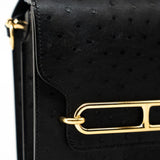 Hermes Handbag Hermès  Mini Roulis Black Ostrich Leather Gold Hardware -Knockoff
