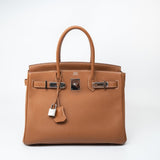 Hermes Handbag Installment of Birkin 30 Gold Veau Togo Leather Palladium Plated Hardware R -Knockoff
