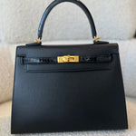 Hermes Handbag Kelly 25 Veau Madame Leather Shiny Niloticus Crocodile Skin Gold Plated -Knockoff
