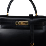 Hermes Handbag Kelly 28 Black Box Calfskin Leather Gold Hardware -Knockoff
