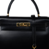 Hermes Handbag Kelly 28 Black Box Calfskin Leather Gold Hardware -Knockoff
