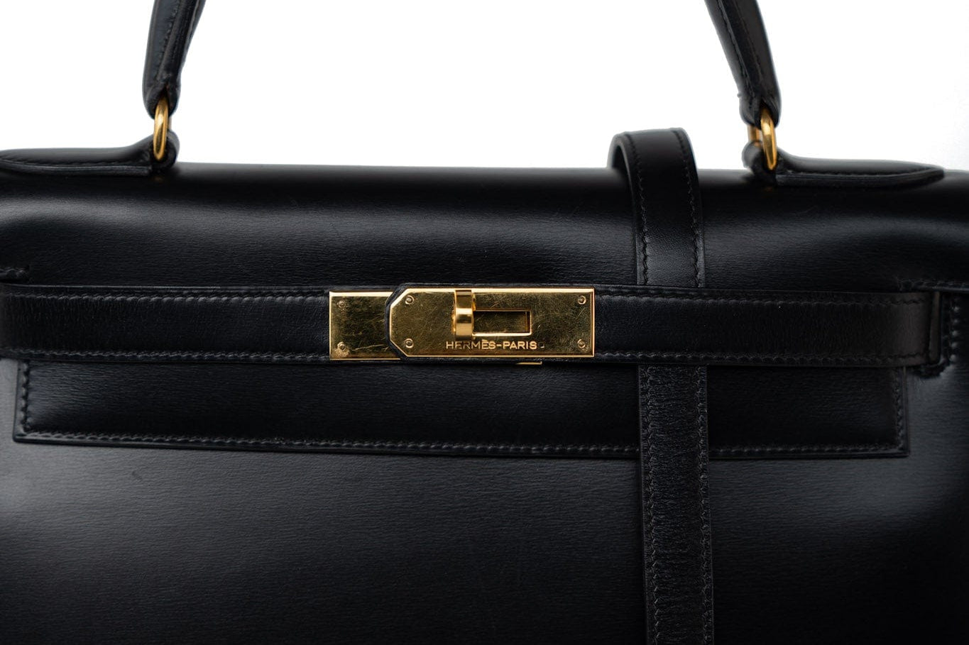 Hermes Handbag Kelly 28 Black Box Calfskin Leather Gold Hardware -Knockoff
