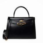 Hermes Handbag Kelly 28 Black Box Calfskin Leather Gold Hardware -Knockoff
