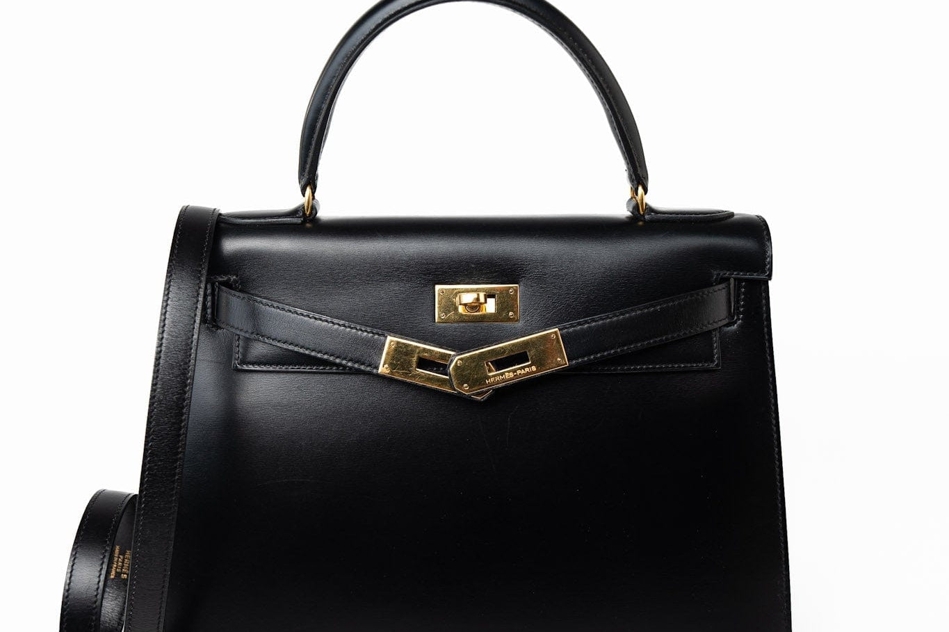 Hermes Handbag Kelly 28 Black Box Calfskin Leather Gold Hardware -Knockoff
