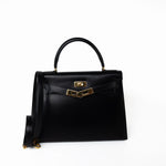 Hermes Handbag Kelly 28 Black Box Calfskin Leather Gold Hardware -Knockoff
