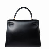 Hermes Handbag Kelly 28 Black Box Calfskin Leather Gold Hardware -Knockoff
