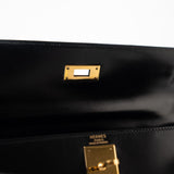 Hermes Handbag Kelly 28 Black Box Calfskin Leather Gold Hardware -Knockoff
