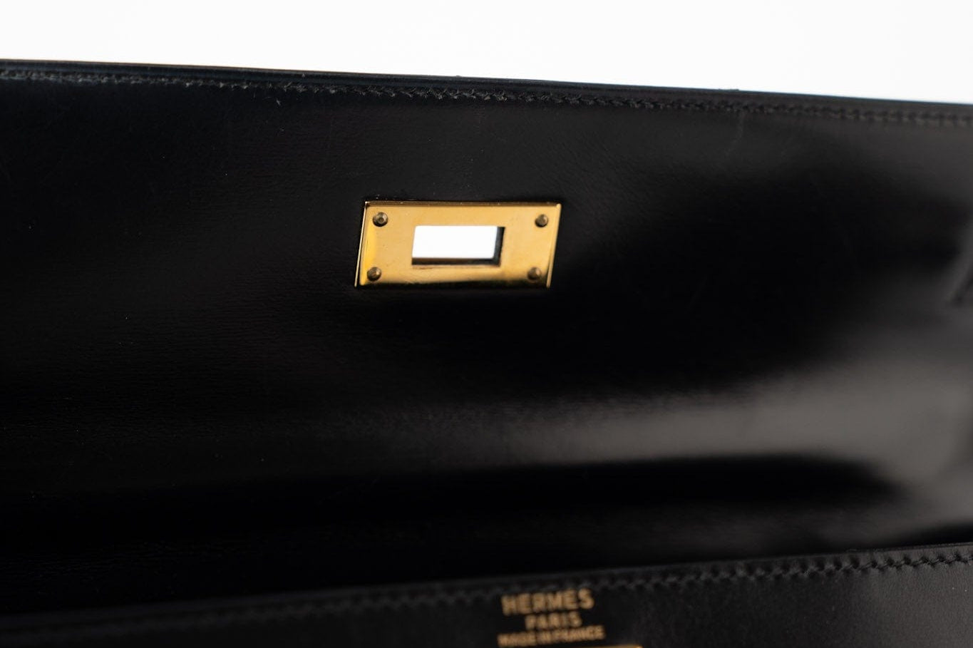 Hermes Handbag Kelly 28 Black Box Calfskin Leather Gold Hardware -Knockoff
