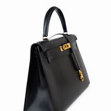 Hermes Handbag Kelly 28 Black Box Calfskin Leather Gold Hardware -Knockoff
