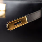 Hermes Handbag Kelly 28 Black Box Calfskin Leather Gold Hardware -Knockoff
