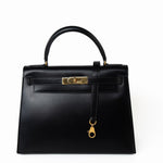 Hermes Handbag Kelly 28 Black Box Calfskin Leather Gold Hardware -Knockoff
