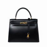 Hermes Handbag Kelly 28 Black Box Calfskin Leather Gold Hardware -Knockoff
