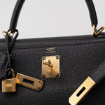 Hermes Handbag Kelly 28 Black Veau Togo Leather Gold Plated C Stamp -Knockoff
