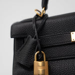 Hermes Handbag Kelly 28 Black Veau Togo Leather Gold Plated C Stamp -Knockoff
