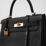 Hermes Handbag Kelly 28 Black Veau Togo Leather Gold Plated C Stamp -Knockoff
