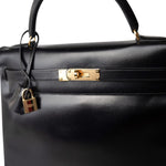 Hermes Handbag Kelly 32 Black Box Calfskin Gold Plated X Circle Stamp -Knockoff
