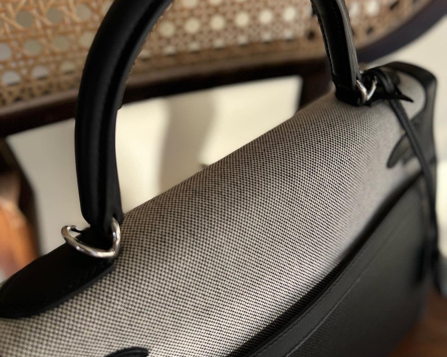 Hermes Handbag Kelly 32 Veau Swift Leather Toile Berline Palladium Plated Hardware 2019 D -Knockoff
