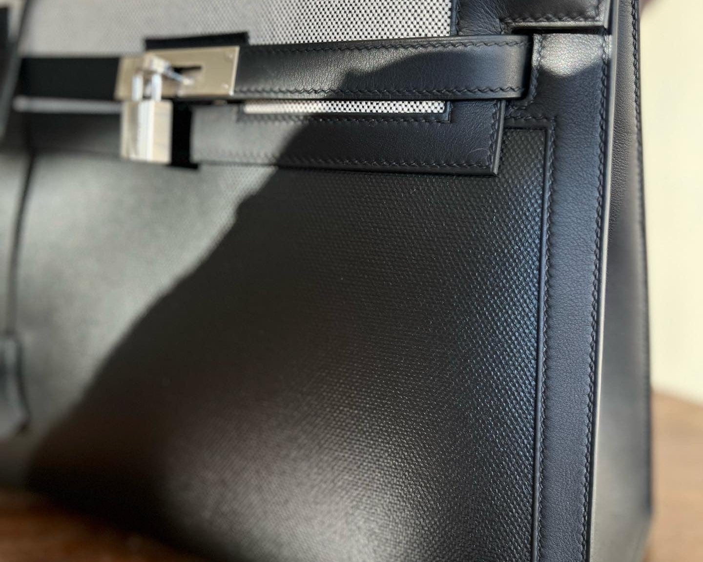 Hermes Handbag Kelly 32 Veau Swift Leather Toile Berline Palladium Plated Hardware 2019 D -Knockoff
