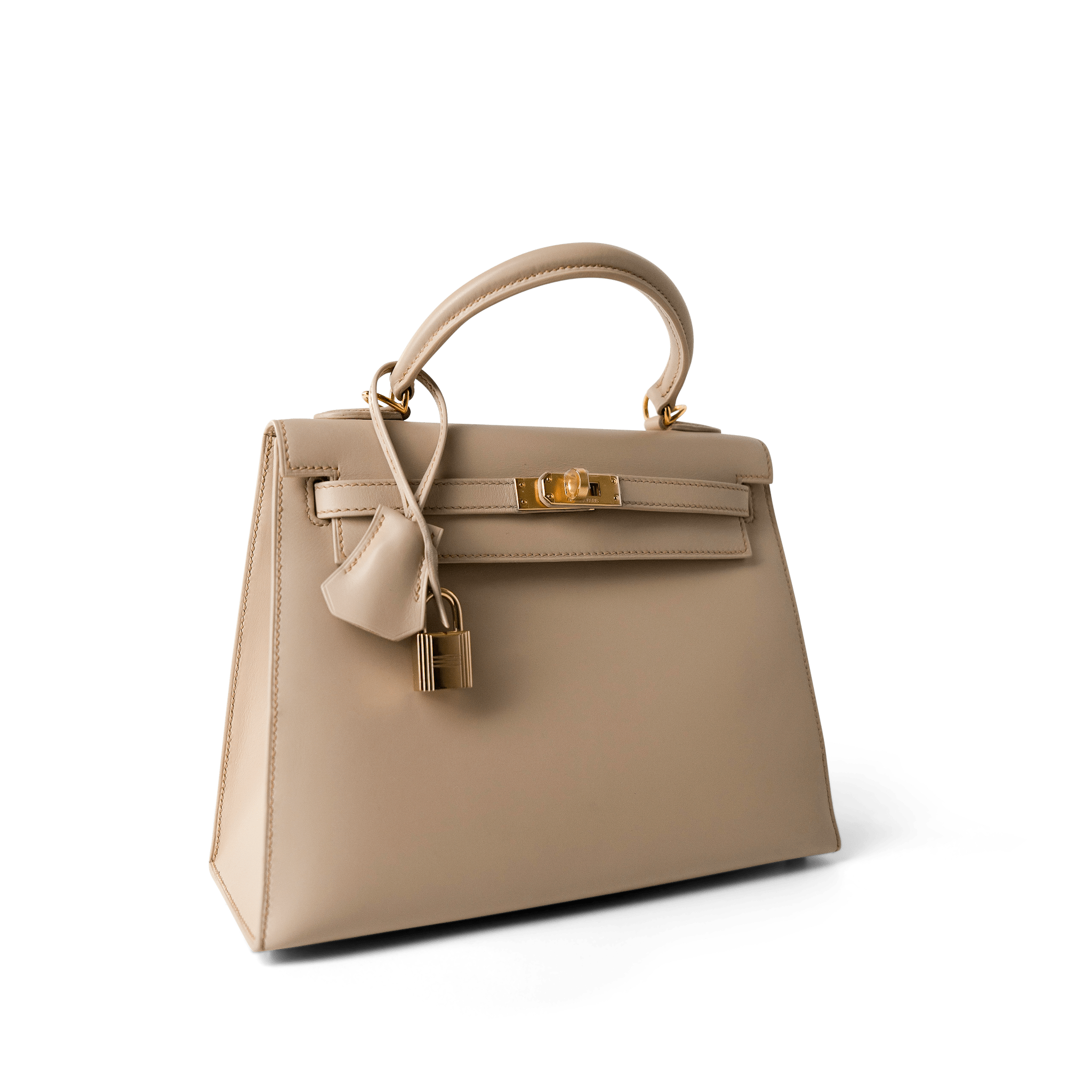 Hermes Handbag Kelly / Beige Kelly 25 Beige Box Calfskin Leather Gold Plated Hardware E Square Stamp -Knockoff
