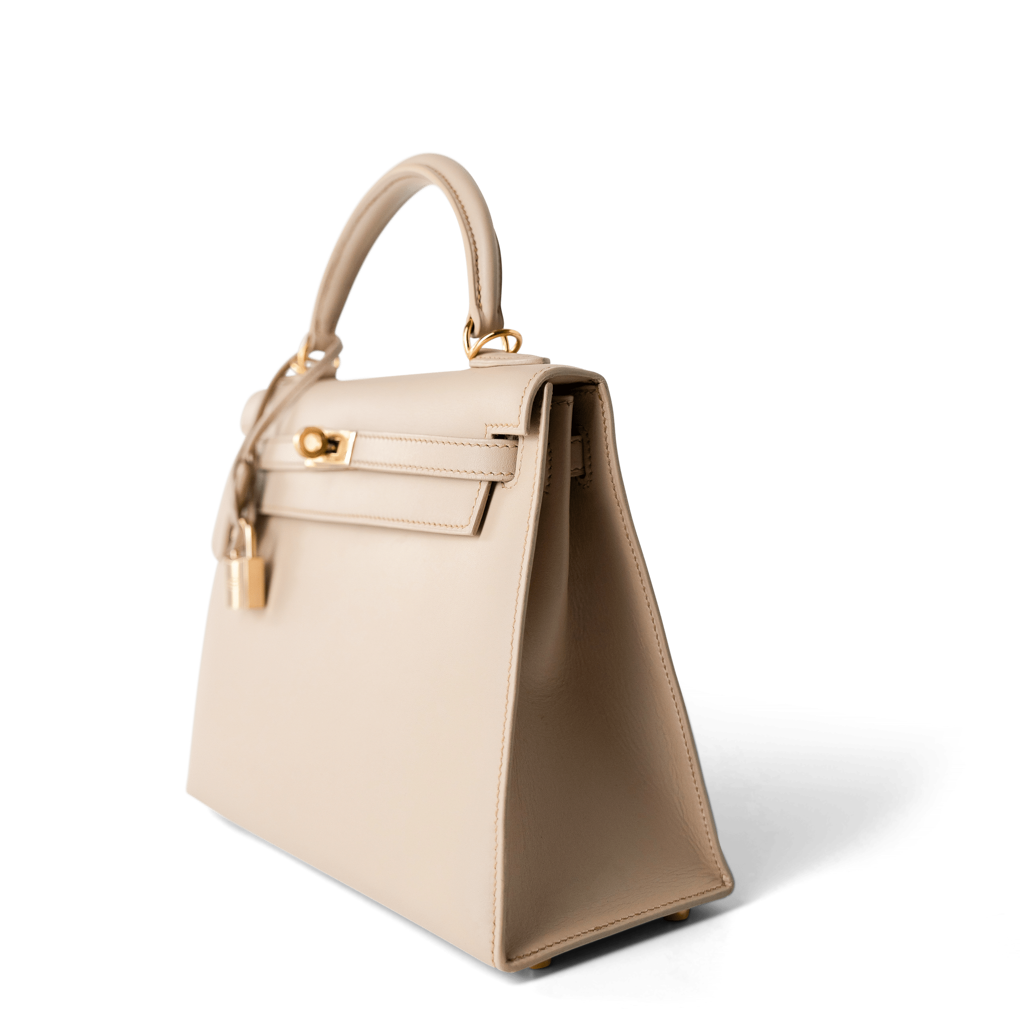 Hermes Handbag Kelly / Beige Kelly 25 Beige Box Calfskin Leather Gold Plated Hardware E Square Stamp -Knockoff
