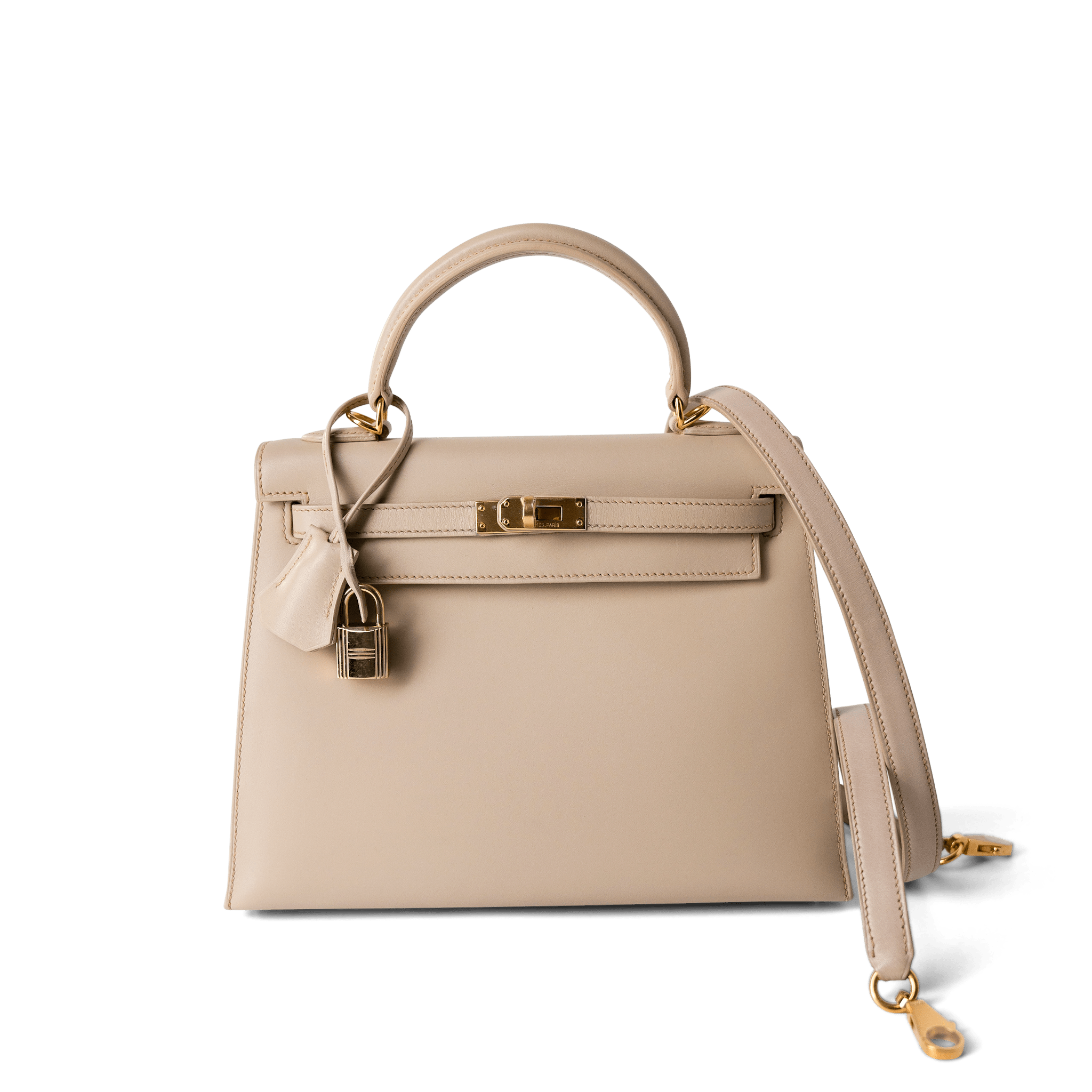 Hermes Handbag Kelly / Beige Kelly 25 Beige Box Calfskin Leather Gold Plated Hardware E Square Stamp -Knockoff
