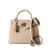 Hermes Handbag Kelly / Beige Kelly 25 Beige Box Calfskin Leather Gold Plated Hardware E Square Stamp -Knockoff
